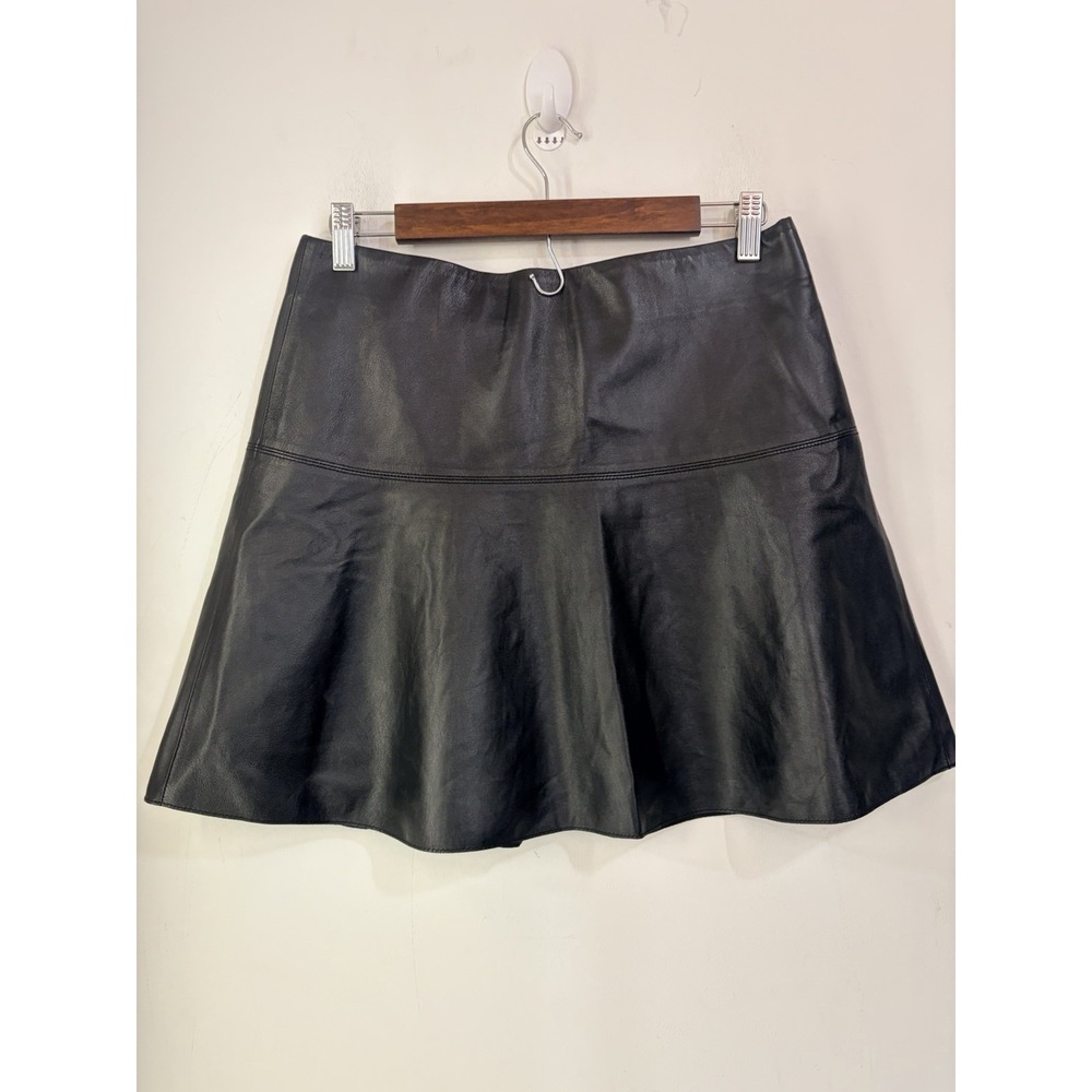 Vince 100% Lamb Leather Skirt Black A-Line Flared Mini Size 6 Designer
